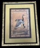 Framed and Matted Ustad Mansur Two Cranes Print