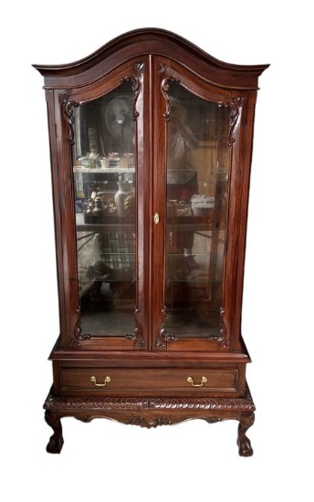 Mahogany Display Cabinet, Brass Hardware, Brass