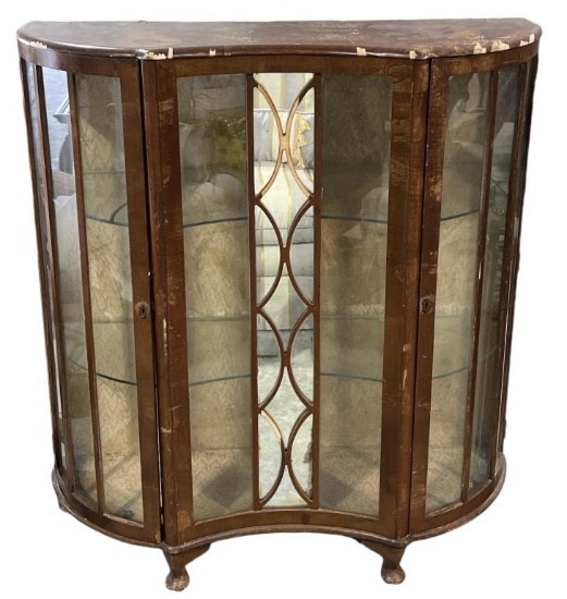 Curved Glass Depression Era Curio Cabinet,