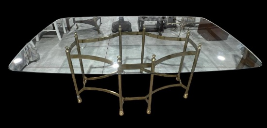 Glass Top Dining Table with Brass Base—45 1/2” x