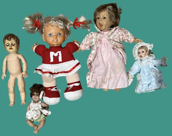 Assorted Vintage Dolls Including Fritz’s Basket