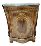 Marble Top Console Cabinet With Wooden Inlay and