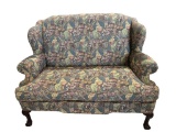 Upholstered Loveseat with Ball and Claw Feet--