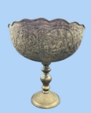 Large Metal Footed Bowl—16” Diameter, 17 1/2” High
