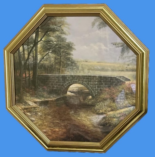 Picture in Octagon Shaped Gold Frame X 21”