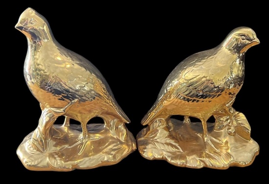 Pair of Gold Toned Quail Figurines