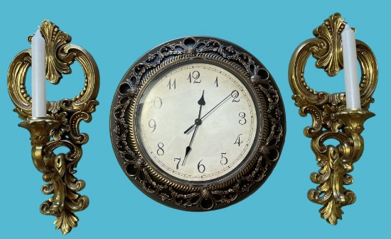Wall Clock—13" Diameter and Pair of Plastic Wall