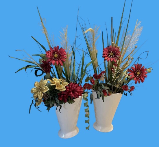 (2) Vases—14 1/2" H with Artificial Flower
