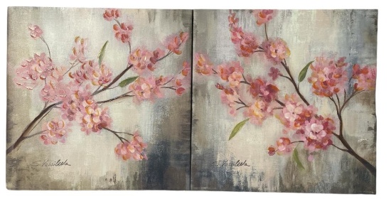 (2) Cherry Blossom Canvas Wall Art—14” x 14”