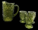 Colony Whitehall Avocado Glass Pitcher and (3)