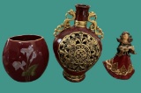13” Vase with Gold Handles, 7 1/2” Vase, 8 1/2”
