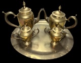 Brass Coffee/Tea Service:  Round Tray, Coffee