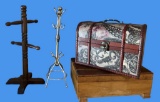 (2) Wooden Trinket/Jewelry Boxes & (2) Coat Rack