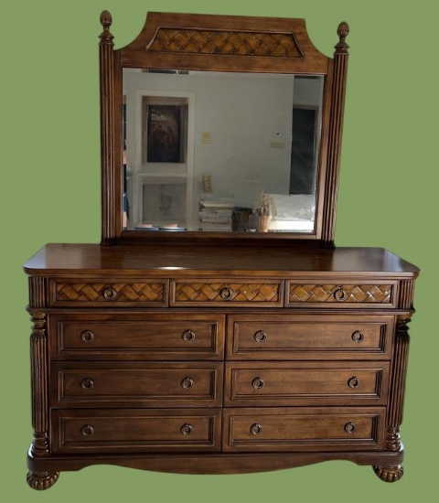 Dresser with Mirror—66 1/4” x 18”, 39 1/4” High,