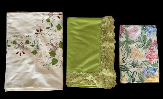 (3) Table Cloths: 98 1/2" x 70" Rectangle, 82" x 64" Rectangle and 64" x 53" Rectangle