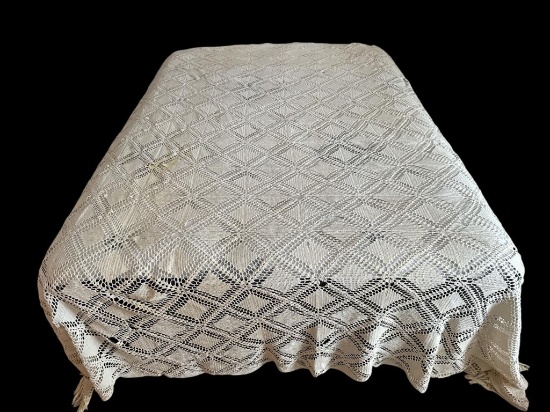 Hand-Crocheted Bedspread - 88” x 98”