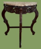 Rosewood and Marble Demilune Console Table With