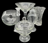 Assorted Glass Items: Candlestick Holders,