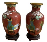 (2) Miniature Cloisonné Vases With Pedestals