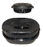 (2) Vintage Black Speckled Graniteware Covered