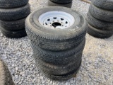 SET OF 4 USED TRAILER TIRES AND RIM