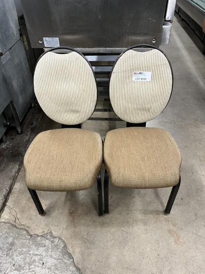 Tan Cushioned Dinning Chairs w/Stripped Accent & Metal Frame