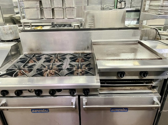 Imperial Combination Range 6 Burners, 24” Griddle, Salamander & 2 Ovens Below