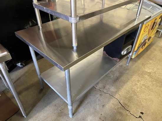 Stainless Steel Worktop Table 60” x 30” w/Galvanized Bottom Shelf