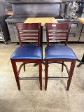 Niuline Distribution Inc. Wooden Bar Height Cushioned Blue Dining Chairs