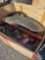CRATE OF MASSEY FERGUSON LIFT ARMS, HYDRAULIC CYLINDER & MISC PARTS W/ VICON TARP (1 MONEY)