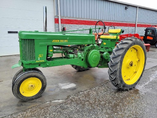 JOHN DEERE MODEL 50 ROLL-O-MATIC TRI-CYCLE NON ROPS TRACTOR, FACTORY
