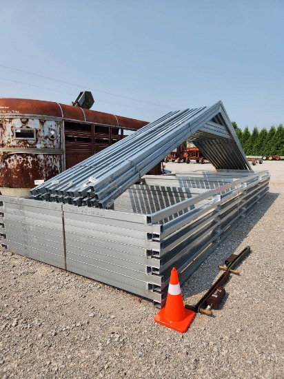 1- 24'W X 26'L X 8'T GALVANIZED BUILDING FRAME, 5 TRUSSES & 2 SIDEWALLS (MAKES A COMPLETE BUILDING)