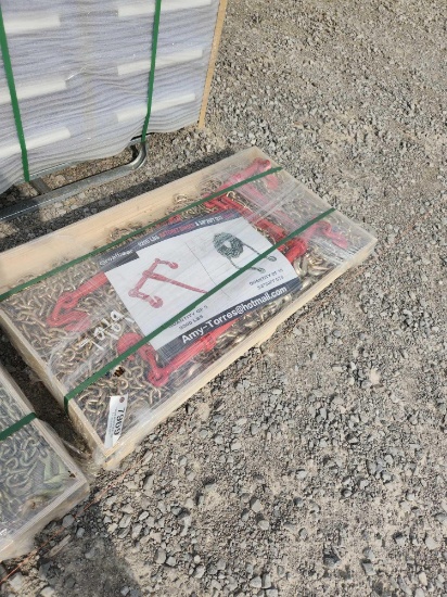UNUSED 10-3/8" X 20' GRADE 70 CHAINS, 5- 9200LBS RACHET BINDERS (15X=$)