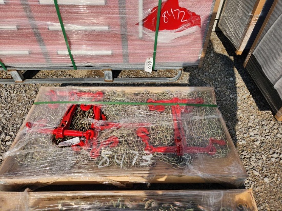 UNUSED 10- 3/8" X 20' G-70 CHAINS & 5- 9200LB RACHETS (15X=$)