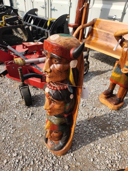 3' TEAKWOOD 3 HEADED INDIAN TOTEM POLE