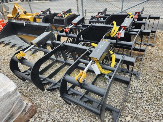 UNUSED MID STATE SKID STEER 68" DOUBLE CYLINDER GRAPPLE W/ CYLINDER & HOSE
