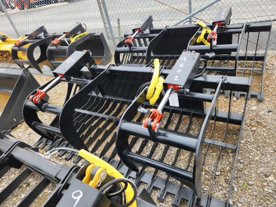 UNUSED MID STATE SKID STEER 72" DOUBLE CYLINDER ROCK BUCKET W/ CYLINDER & HOSE