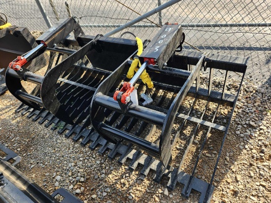 UNUSED MID STATE SKID STEER 78" DOUBLE CYLINDER ROCK BUCKET W/ CYLINDER & HOSE