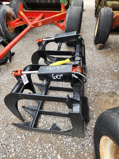 UNUSED MID STATE SKID STEER 60" DOUBLE CYLINDER GRAPPLE W/ HOSES FITTINGS