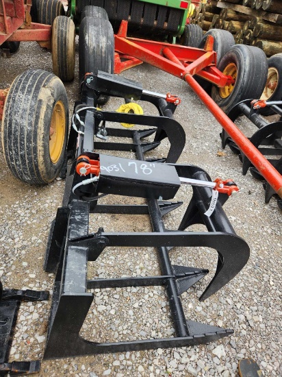 UNUSED MID STATE SKID STEER 78" DOUBLE CYLINDER GRAPPLE W/ HOSE & FITTINGS