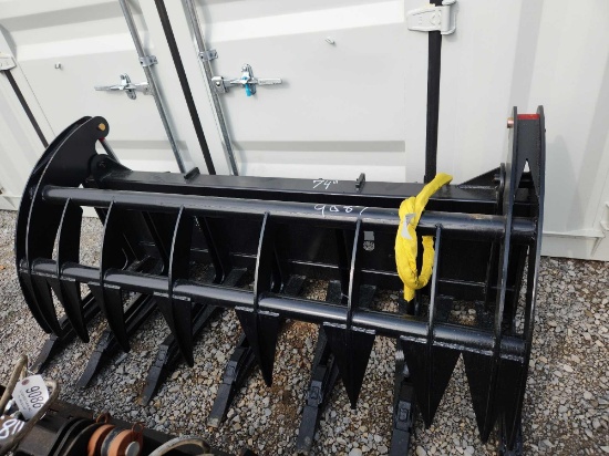 UNUSED MID STATE SKID STEER 74" HYDRAULIC H.D. STACKING GRAPPLE W/ TEETH, HOSES & FITTINGS