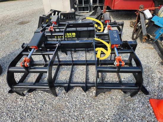 UNUSED MID STATE SKID STEER 72" DOUBLE CYLINDER GRAPPLE W/ HOSES & FITTINGS