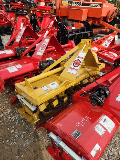 UNUSED KING KUTTER 3PT 5' ROTARY TILLER W/ SLIP CLUTCH YELLOW