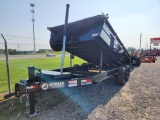 GORILLA 7'X14' 2-AXLE 14KLBS DUMP TRAILER W/ 4-WAY GATE, RAMPS, 2- BRAKE AXLES 3 STAGE HYDRAULIC