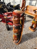 3' TEAKWOOD 3 HEADED INDIAN TOTEM POLE