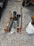 IMPLEMENT JACK, PTO SHAFT, PAIR OF ADJUSTABLE SWAY BARS, SLIP CLUTCH & CHAIN W/ SWIVEL. (ALL FOR ONE
