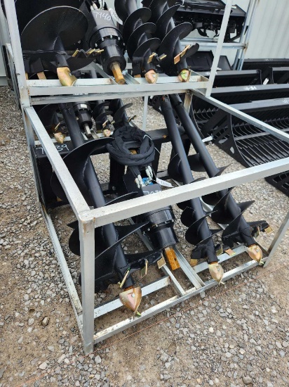 UNUSED GREATBEAR SKID STEER HYDRAULIC POST-HOLE-DIGGER W/ 9",12" & 18" AUGER BITS