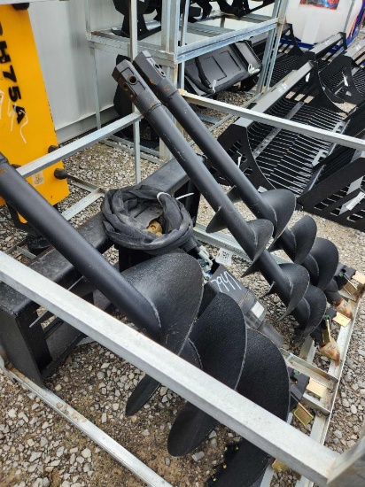 UNUSED GREATBEAR SKID STEER HYDRAULIC POST-HOLE-DIGGER W/ 9",12" & 18" AUGER BITS