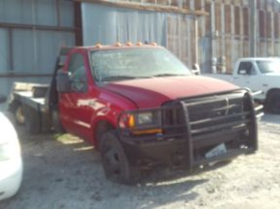 2000 FORD F350, RED, FLATBED, VIN#4489, WITH TITLE