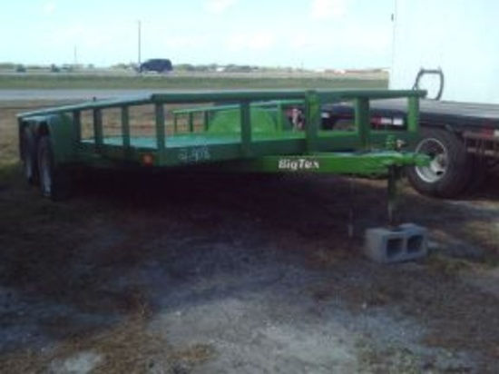 18' BIG TEX UTILITY TRAILER, HEAVY PIPE TRAILER, GREEN, WITH TITLE
